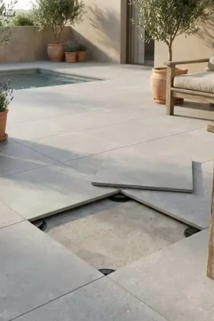 Dalle sur plots GROUND PERLA 60x60x2 cm effet pierre antidérapant R11 Vente Directe